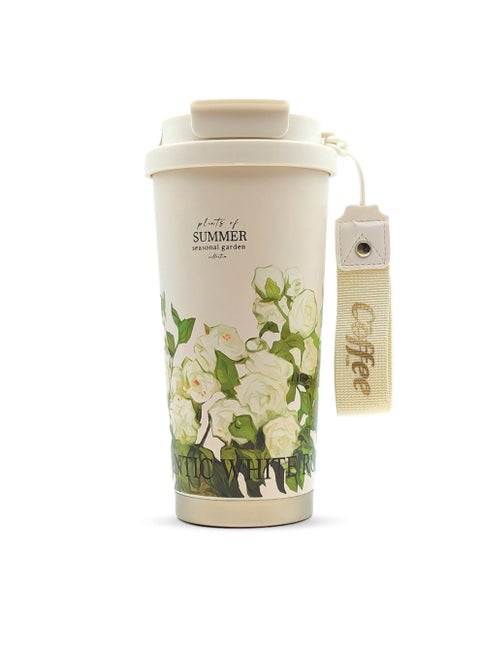Stainless Steel Insulated Tumbler with Leak-Proof Lid  , Straw & Rubber Hanger Included Inside / Beige*Green